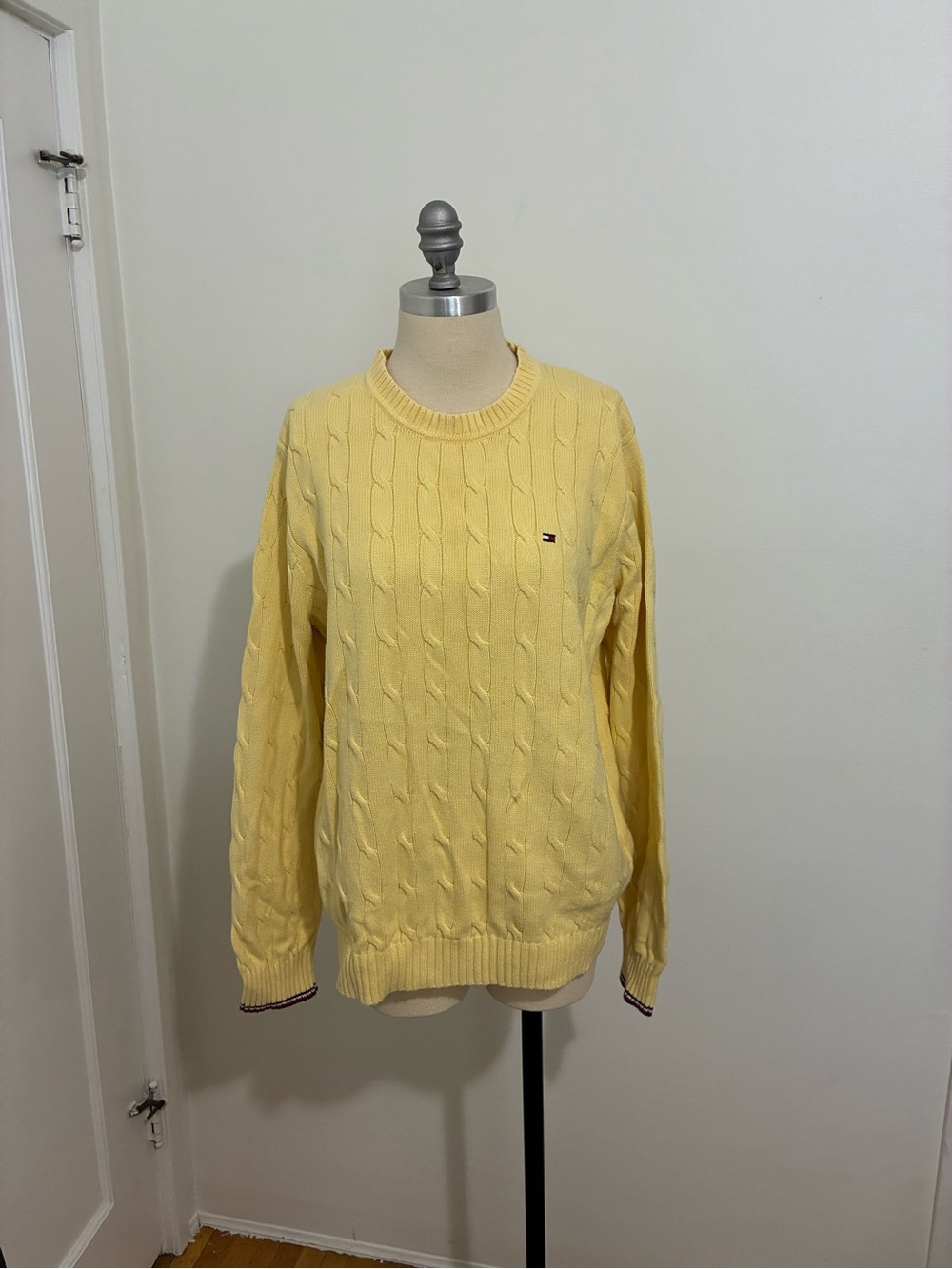 Tommy Hilfiger Yellow Cotton Cable Knit Sweater
